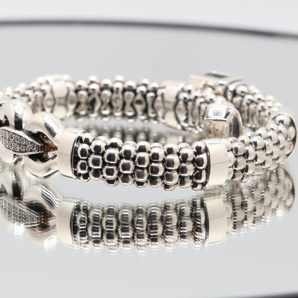 Authentic Lagos Caviar Sterling Silver 16 Cluster Diamond Bracelet - Picture 2 of 10